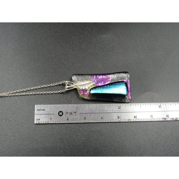 18" Sterling Silver Handmade Glass Nature Leaf Pendant Necklace Vintage - Picture 5 of 6